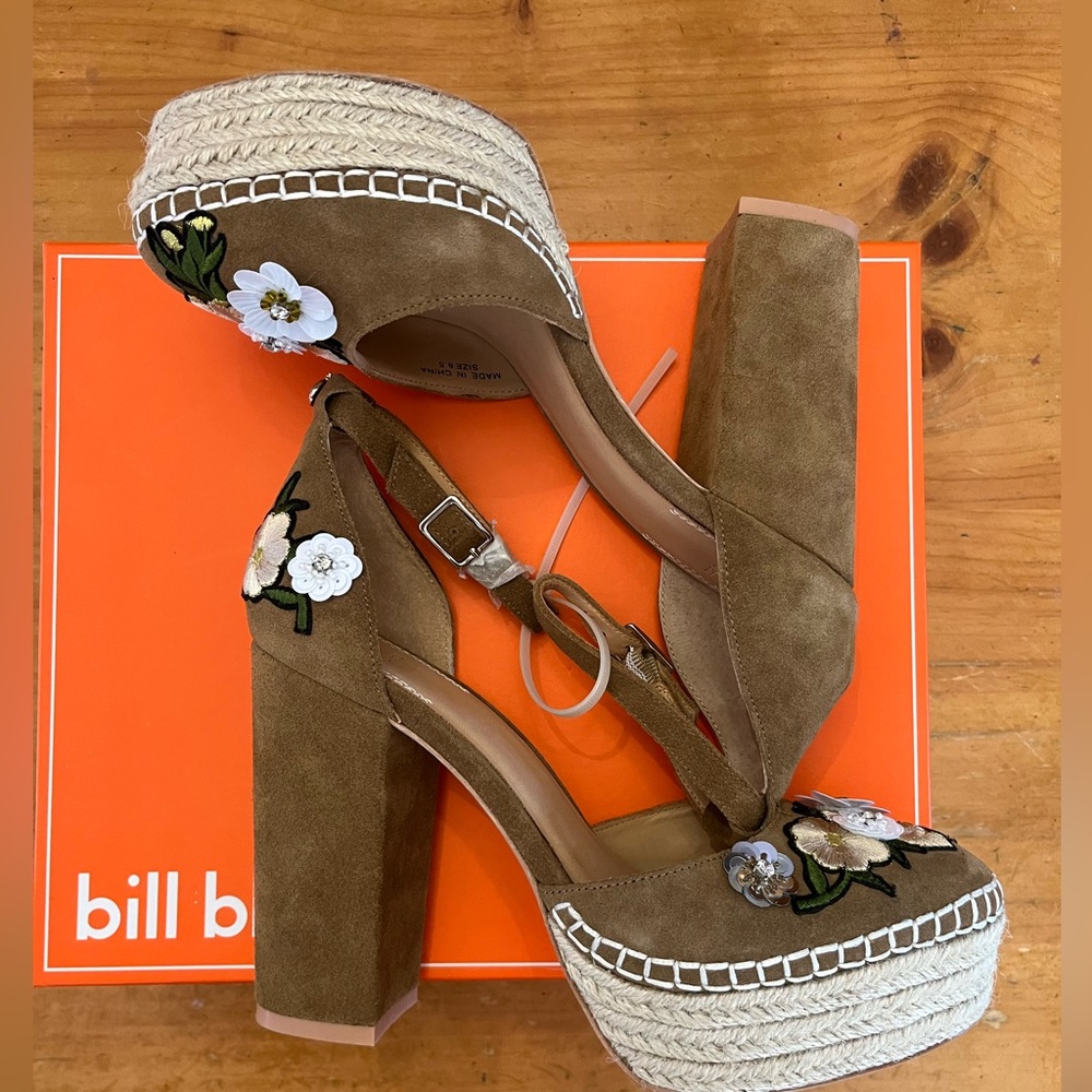 Bill Blass Anthropologie Emma Embellished Platform Heels Ankle Strap Size 8.5